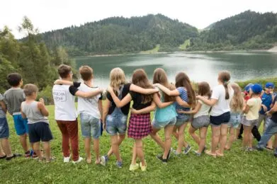Children participating in a Rotary peace project